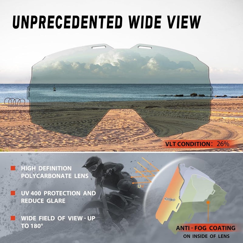 VOZAPOW Dirt Bike Goggles Over Glasses Anti-Fog, Motorcycle Protective Eyewear Motocross Goggles for Men Women - Image 3
